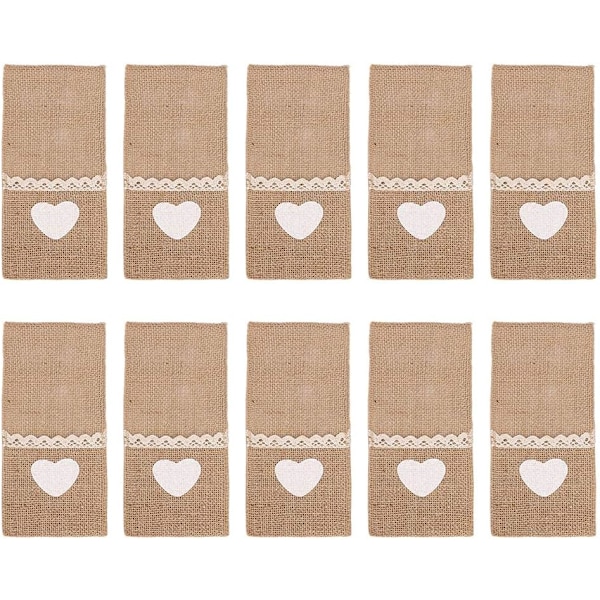 10 st Naturliga Burlap Servett Hållare, Burlap Spetsöverdragna Bordstabletter