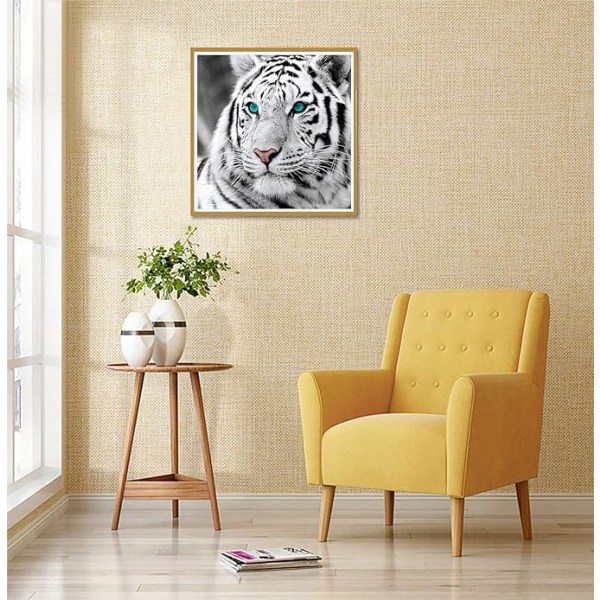 Diamantmaleri Hvid Tiger 30*30cm, Dyre Diamantbroderi DI