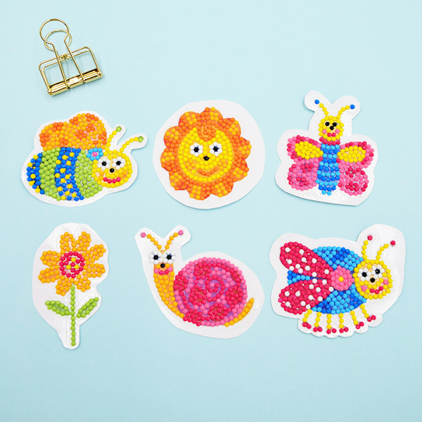 (6-pack, Blommor och Djur) Diamantmålning Kit för Barn DIY P