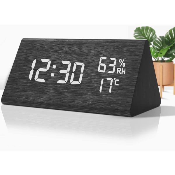 Trä Digital Väckarklocka, Trä Väckarklocka med 3 Alarm Inställningar