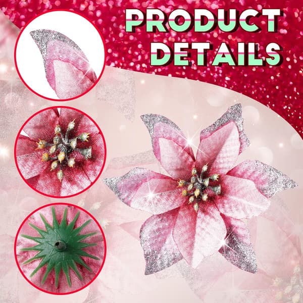 (Blå) 45 stk. Jule Poinsettia Dekorationer Glitter Poinsett