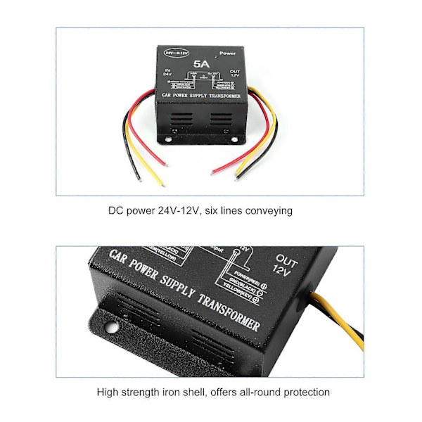 5A Strømomformer 24V til 12V Buck Transformer til Lastbil RV Yacht Audio Navigation Eftermontering