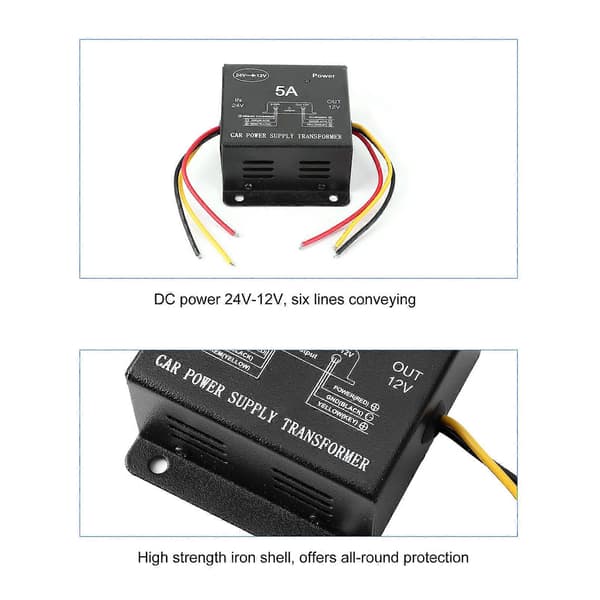 5A Strömomvandlare 24V till 12V Buck Transformator för Lastbil Husbil Yacht Audio Navigation Ombyggnad