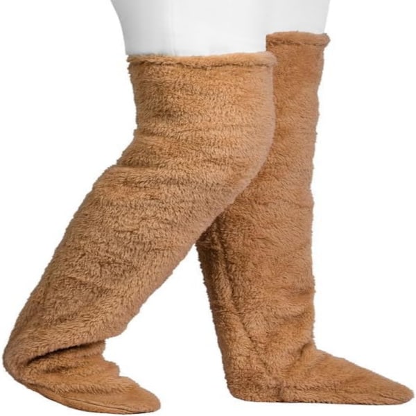 Termiske fleece-sokker for kvinner - Brun, Leg Warmers, Søte plysj B