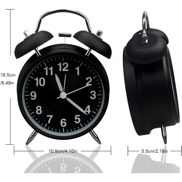 10cm Dubbelklocka Väckarklocka Tyst Batteridriven Gammal Stil