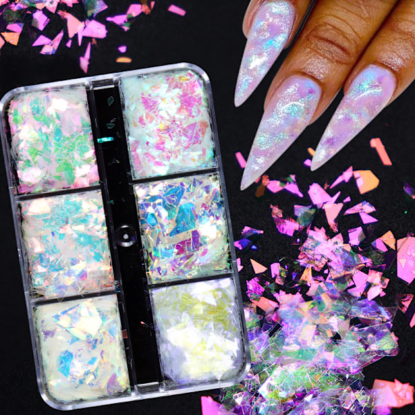 /#/Set med 2 sjöjungfru nagel glitter rutnät nagelkonst dekoration nagelkonst design manikyr/#/