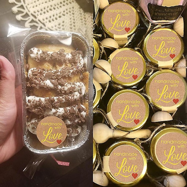 3X500 stk juleklistremerker rull?etiketter kraftpapir forgylling gave håndlaget med kjærlighet håndlaget&