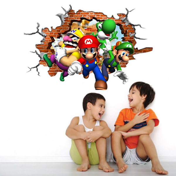 En bit 47×31cm 3D trasig vägg Mario barnrumsväggdekoration S