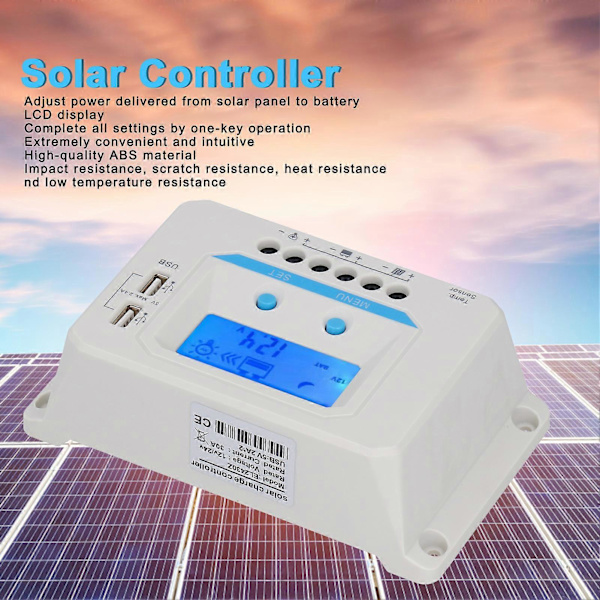 Solar Charge Controller Panel PWM 30A Hushåll ABS Skal LCD Display EL2430Z 12V/24V