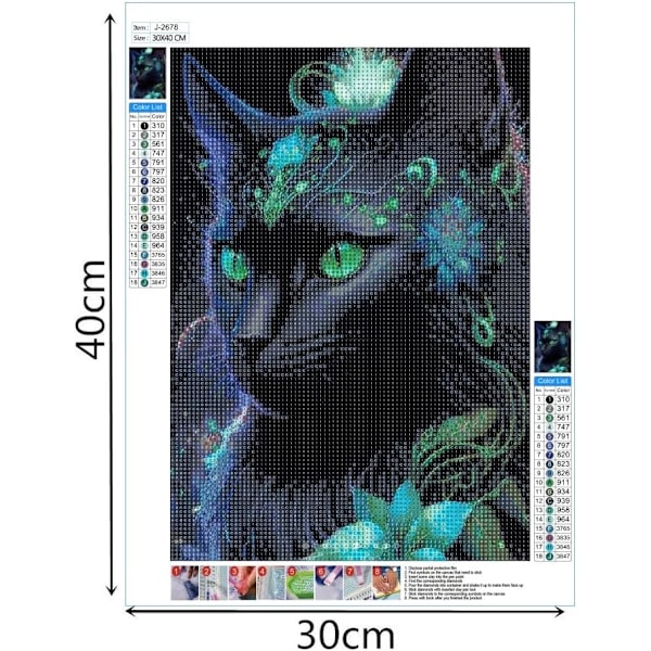 DIY Diamantmålning, Diamantkonst Målning Svart Katt Kit