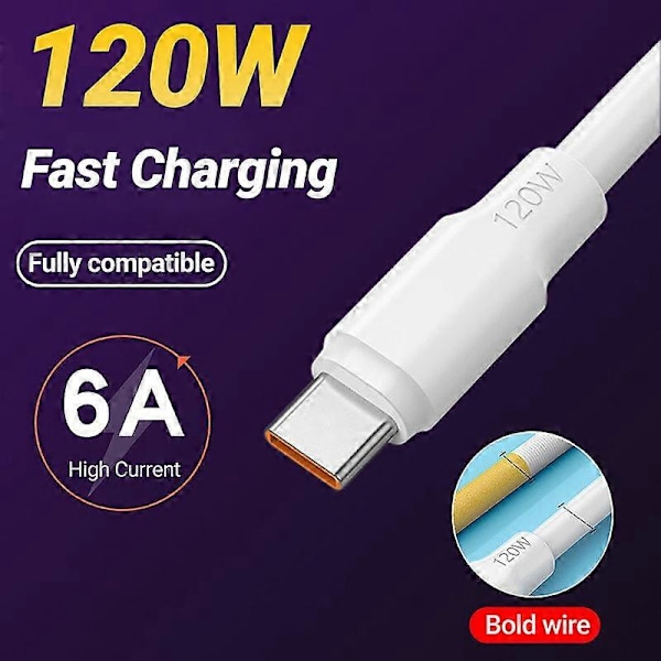 Datakabel Sikker Hurtig Opladning 120W Type-C Mobiltelefon Datalinje Opladerledning til Hjemmet C
