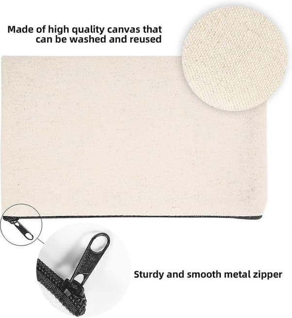 Kangaskynäpussit vetoketjulla, tyhjät meikkipussit DIY-askartelupussit penaali 10 pack