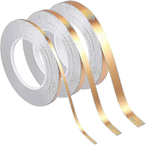 3 Rullar Dekorativa Remsor Självhäftande Guldtejp Metalliserad Polyesterfolie Guld Washi Tejp För Accentvägg Detaljering Grafik Bil Och Båt Utsmyckning