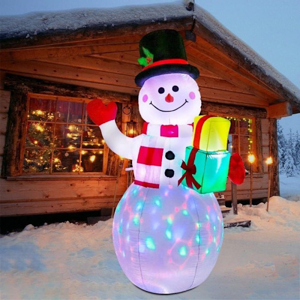 Oppustelig juledekoration snemand med LED-lys
