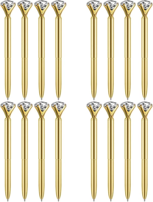 Set med 16 Gyllene Diamantpennor med Bling Kristalldiamant Topp för Vi