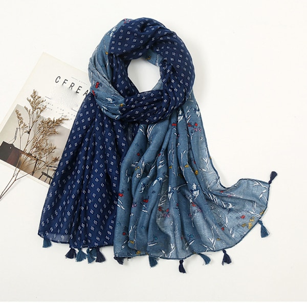Blå blommig scarf, 180-88cm