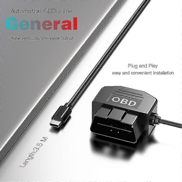 Dashcam OBD Hardwire Kit, Dashkamera USB Typ C Hardwire Kit Med OBD Strömkabel För Dashcam