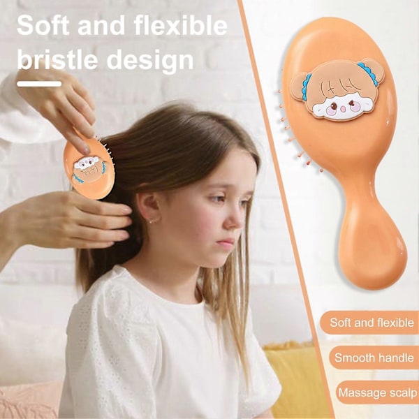 Mini Hårbørste for Jenter, Myke Børstehår, Hodebunnsmassasje, Tegneserie Grønnsak Dyr, Bærbar Hårflokefriserende Styling Kam, Barnefrisørverktøy, Bursdagsgave A