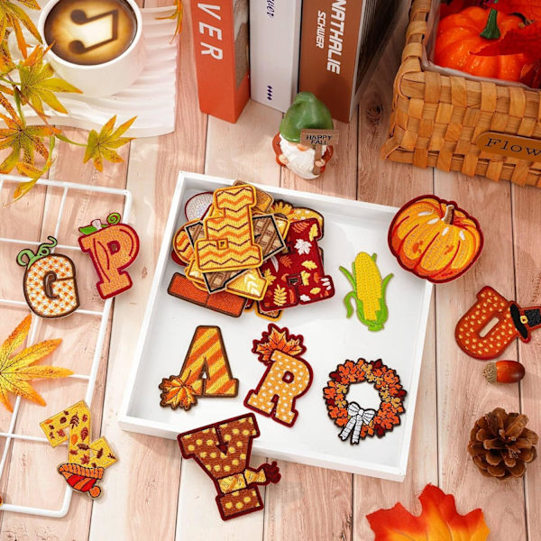 ##/Bogstavbroderi stoflap, 26 stk., Thanksgiving##/