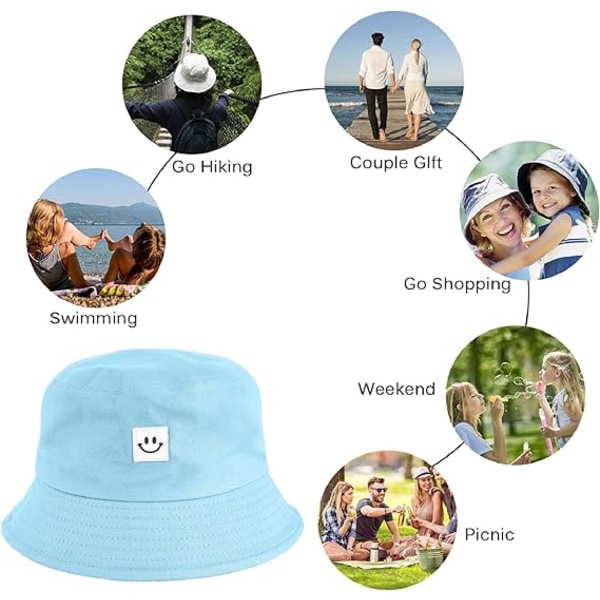 Blue-Fisherman Hat Kvinnlig Solhatt Bucket Hats Bomull Bob Hat Fol