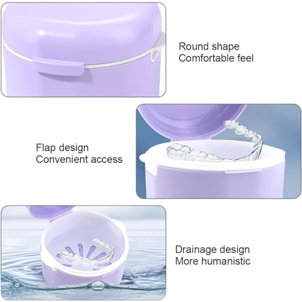 Protese-dusjboks (lilla) Bærbar proteseboks Dobbelt lag