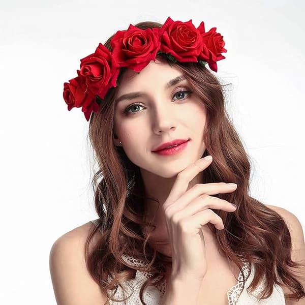 Bröllops Brudtärna Brud Blomma Ros Diadem för Barn a