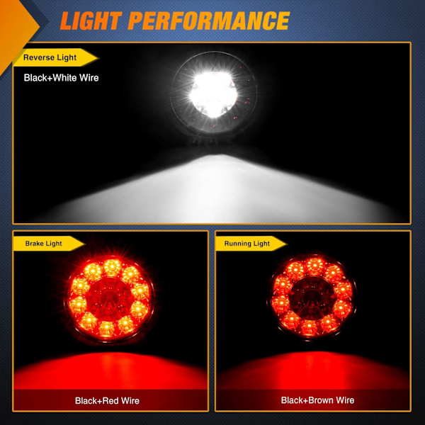 2 st 4\" Runda Röda Vita LED Släpvagns Bakljus 16LEDs med Flush M