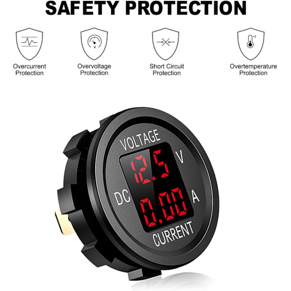 12V Motorcykel Vandtæt LED Digital Voltmeter, 9V-48V DC Strøm