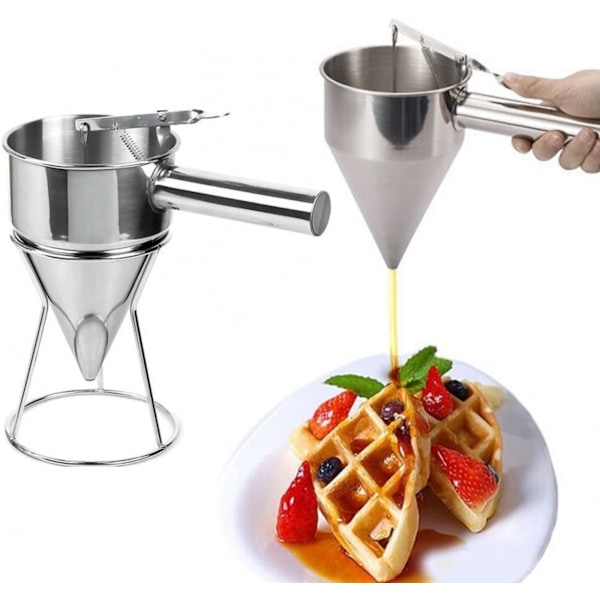##/Kagepop-form, dejdispenser til pandekager, rustfrit stål tragt med hylde##/