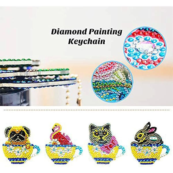Diamantmålning Nyckelring Set (Set med 4 Ko Djur), 5D DIY Dia