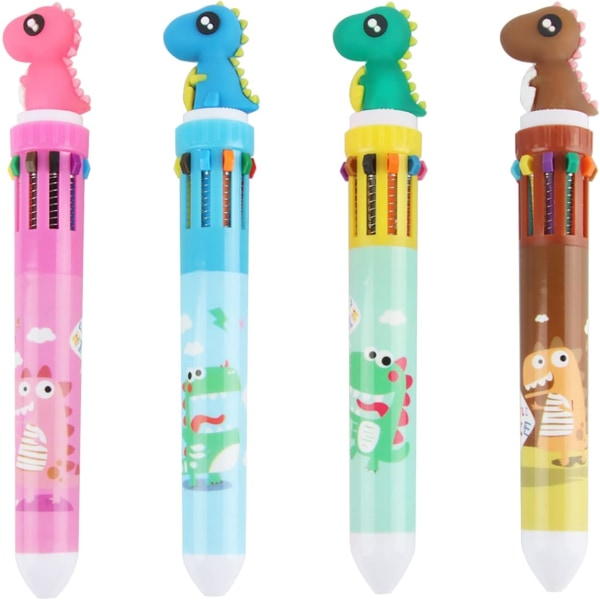 /#/Flerfärgade Retractable Kulspetspennor - Dinosaurie, 10 Färger 0,5mm/#/