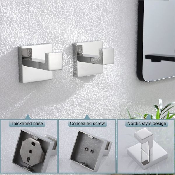 2-pack fyrkantiga väggkrokar för badrock - Silverspegel, m