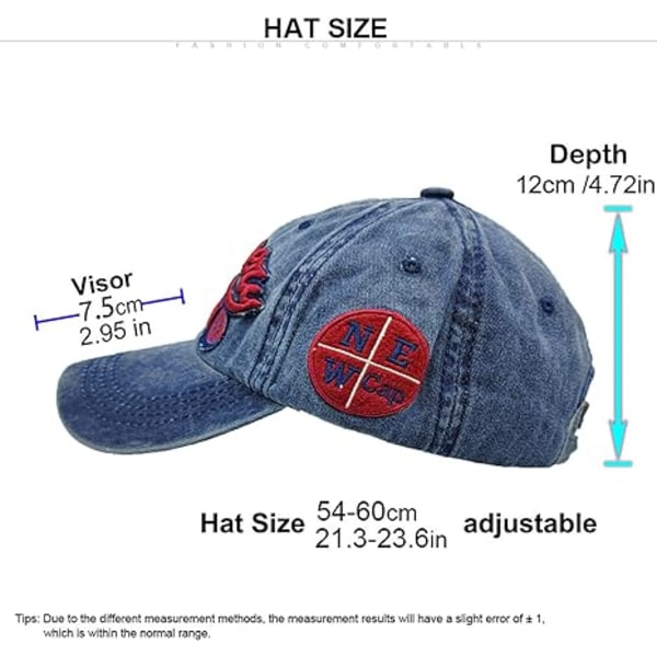 (blå) Baseball Cap Bomullsjusterbar Vasket Klassisk Dad Hat Vint