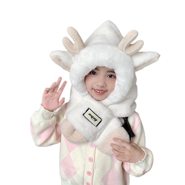 ##/Antler barnpläd varm halsduk hatt 2-i-1, vit##/