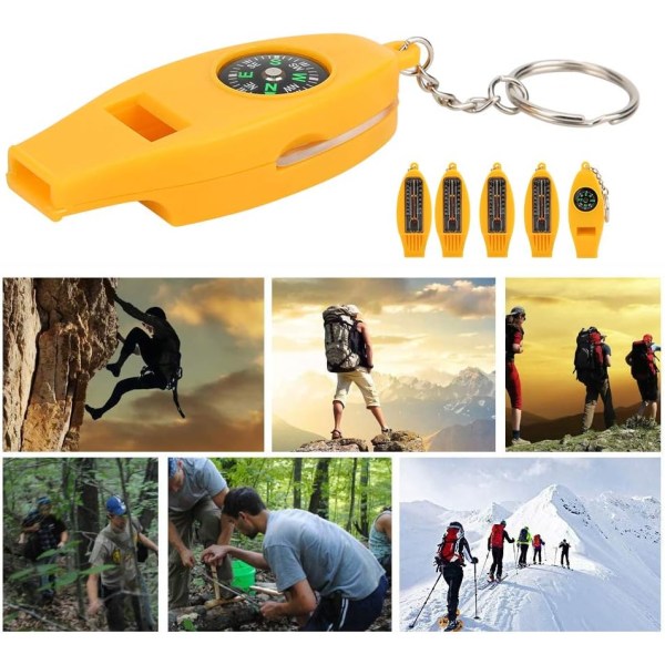 5-pack 4-i-1 Överlevnadsvissla Multifunktionell Kompass Förstoringsglas Vissla