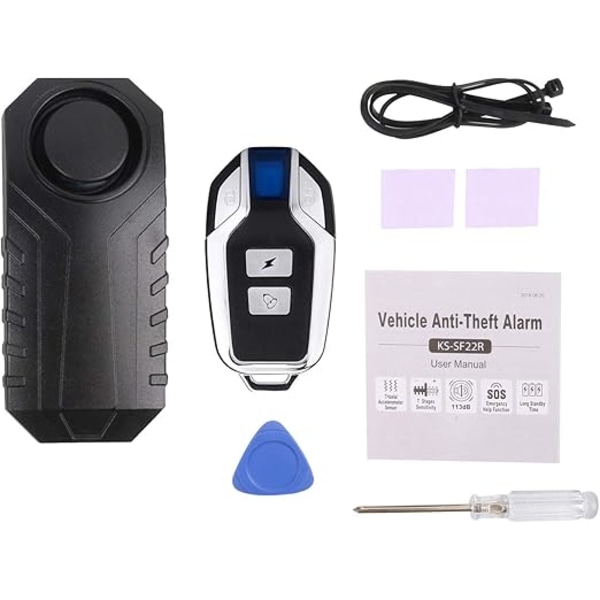 ##/(Sort) Trådløs Motorcykel/Cykelalarm  Tyverisikringsalarm med Fjernbetjening  Vandafvisende IP55  113 DB Super Høj##/