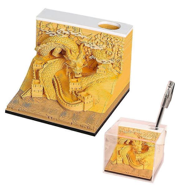 3D Dragegravering Notelampe Velsignelse Held og Lykke Memoblok Sticky Note Lampe Dekorativ Drage Notesblok Skrivebordsdekoration With Light