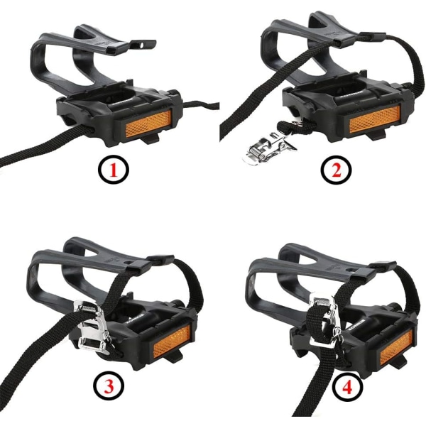 Sykkelpedaler med klips og stropper, plast sykkel