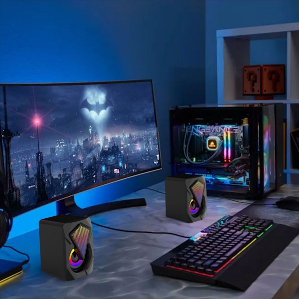 Høyttaler RGB-belysning AUX-kontakt USB-strømforsyning