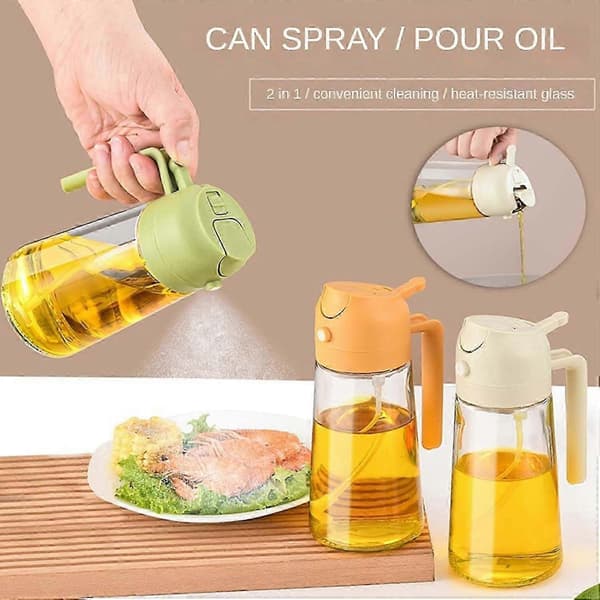 2-i-1 Olivoljedispenser, 470 ml Spray & Häll Köksoljespray för Matlagning, Stekning och Grillning