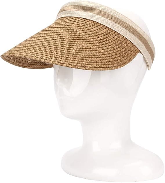 Sommarhatt för kvinnor, bredbrättad halmhatt, khaki halmhatt