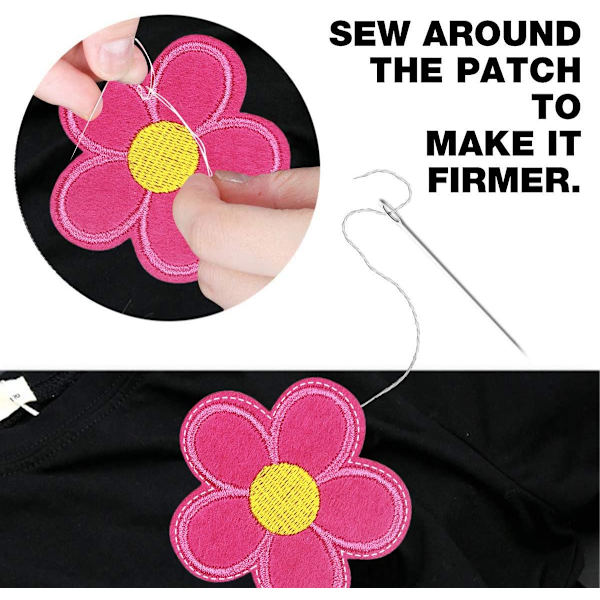 14 stycken broderade strykjärnspåsar, sy-på-märken, solrosblommor
