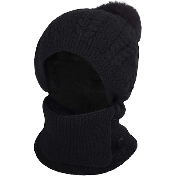 Varm Fleece Hætte Hat - Sort Halsedisse Strikket Hat Tyk Hat