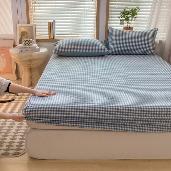 ##/Vasket bomullsrutete sengetrekk 200x220cm, 2 stk 74x48 putevar##/