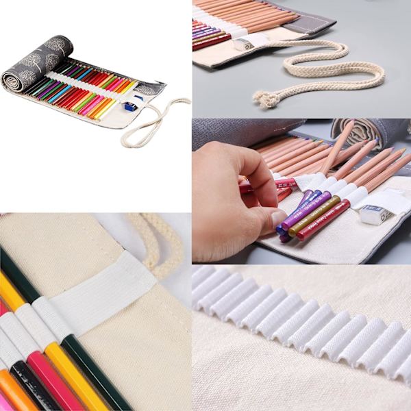 2 stk. Canvas Blyantspose (36 Slots), Canvas Penselpose Etuier, Farve