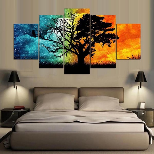 ##/5-delad väggkonstmålning Säsongsbetonat abstrakt träd Non-woven Canvas##/