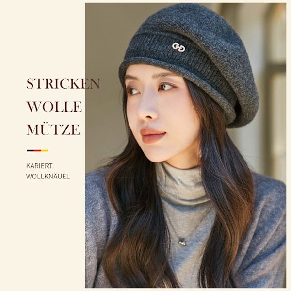 ##/Beret damkrage stickad mössa varm basker mössa ull##/