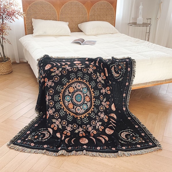 1 Stykke 160x130cm Plaid Tæppe Månen Strikket Dekoreret med Frynser