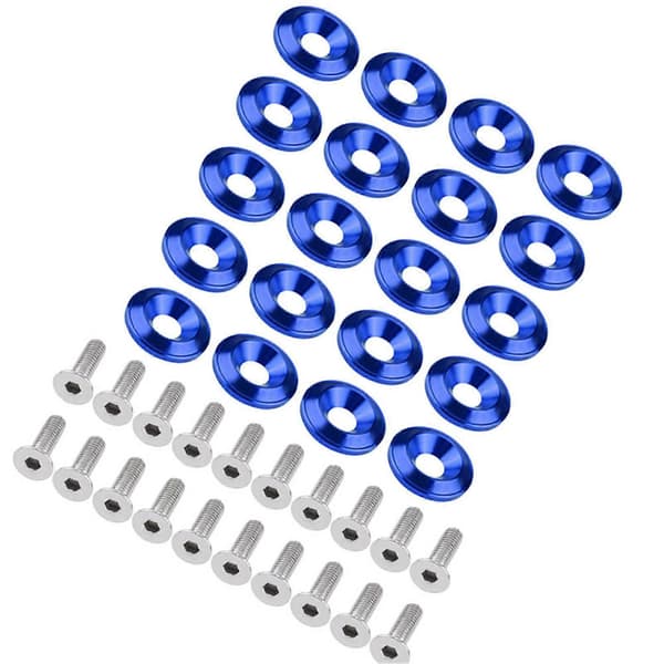 20 st Aluminium Stötfångare/Skärmbricka Bult Motorrum Styling Kit Blå