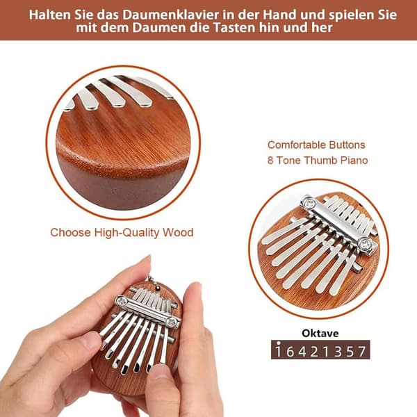 1 x Mini Kalimba (Tårförmad), 8-tangenters Kalimba, Bärbar Solid